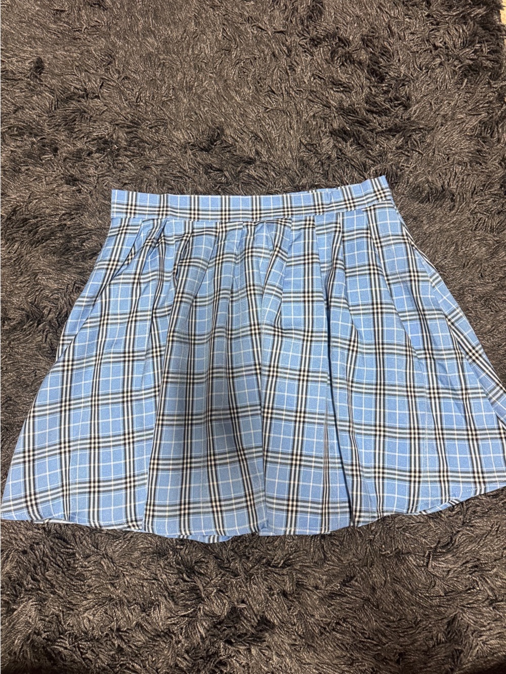 ROMWE Light Blue Plaid Pleated Midi Skirt